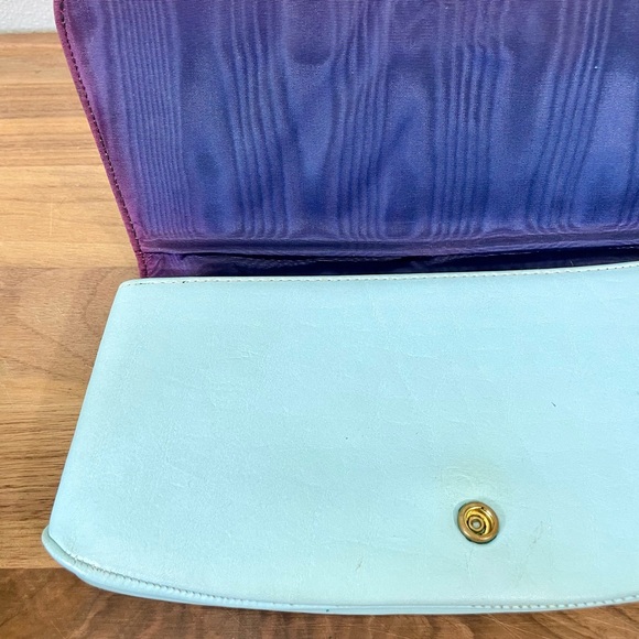 Vtg Clutchette Sleek Structured  Clutch Minimalist Robins Egg Blue Modern Preppy - Picture 3 of 15